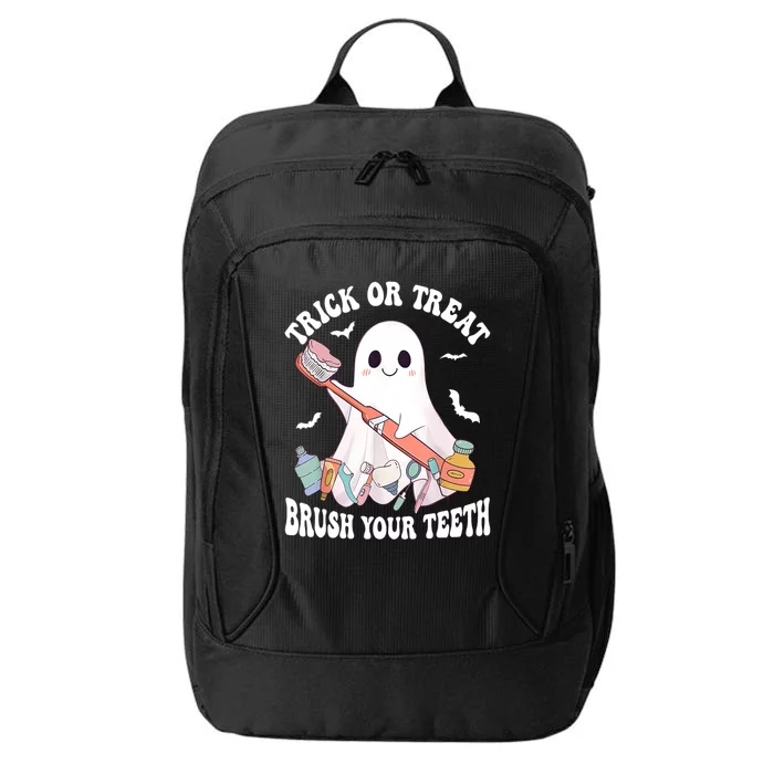 Trick Or Treat Brush Your Teeth Dentist Pun Halloween Dental Gift City Backpack