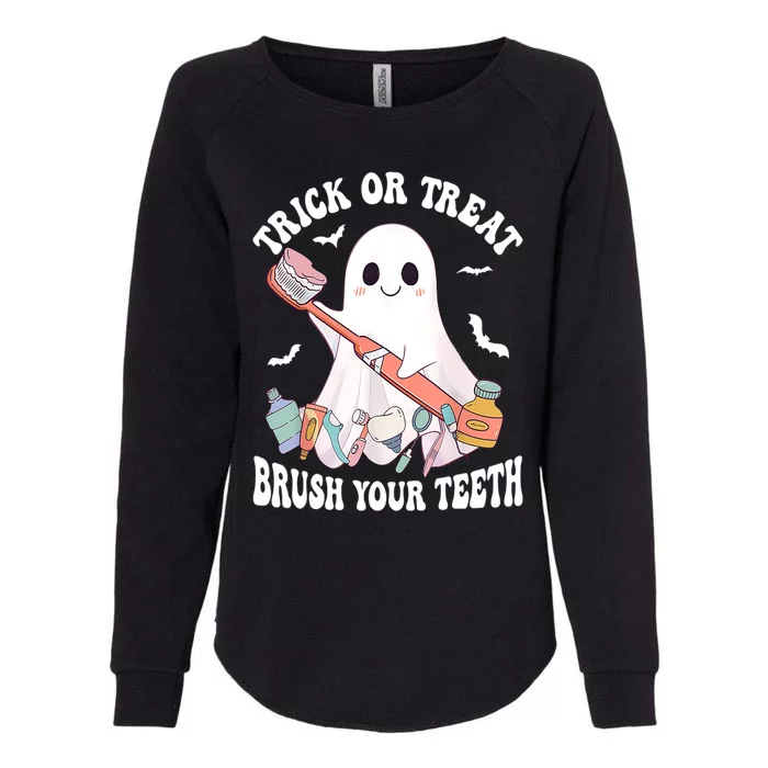 Trick Or Treat Brush Your Teeth Dentist Pun Halloween Dental Gift Womens California Wash Sweatshirt