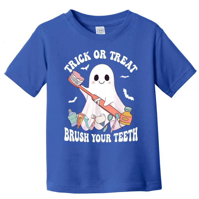 Trick Or Treat Brush Your Teeth Dentist Pun Halloween Dental Gift Toddler T-Shirt