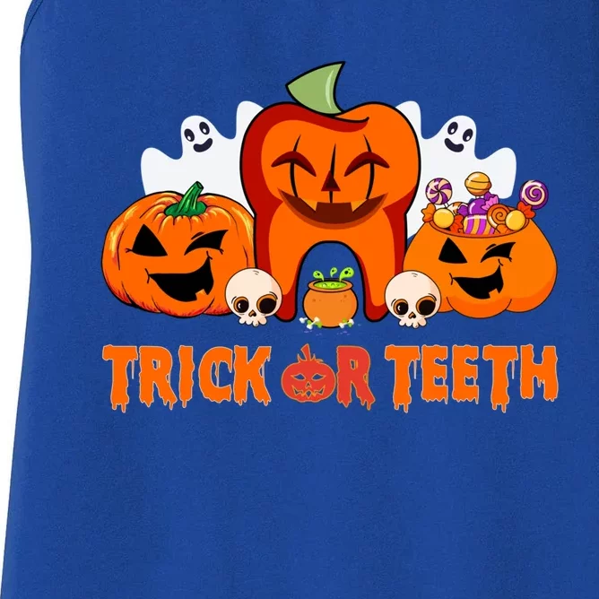 Trick Or Teeth Funny Dentist Halloween Dental Squad Great Gift Women's Racerback Tank