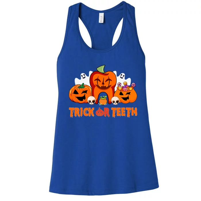 Trick Or Teeth Funny Dentist Halloween Dental Squad Great Gift Women's Racerback Tank