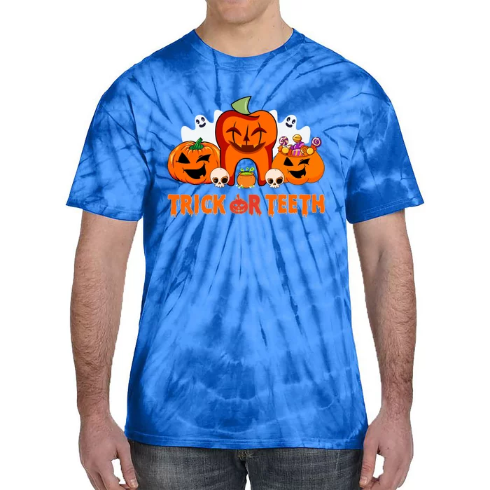 Trick Or Teeth Funny Dentist Halloween Dental Squad Great Gift Tie-Dye T-Shirt