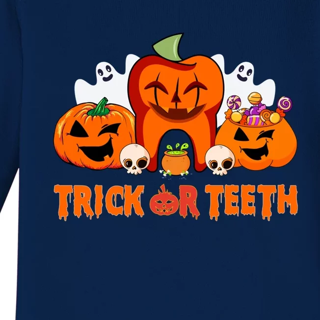 Trick Or Teeth Funny Dentist Halloween Dental Squad Great Gift Baby Long Sleeve Bodysuit