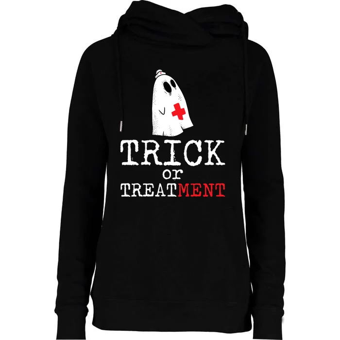 Trick Or Treatment Lazy DIY Halloween Costume RN Nurse Ghost Womens Funnel Neck Pullover Hood