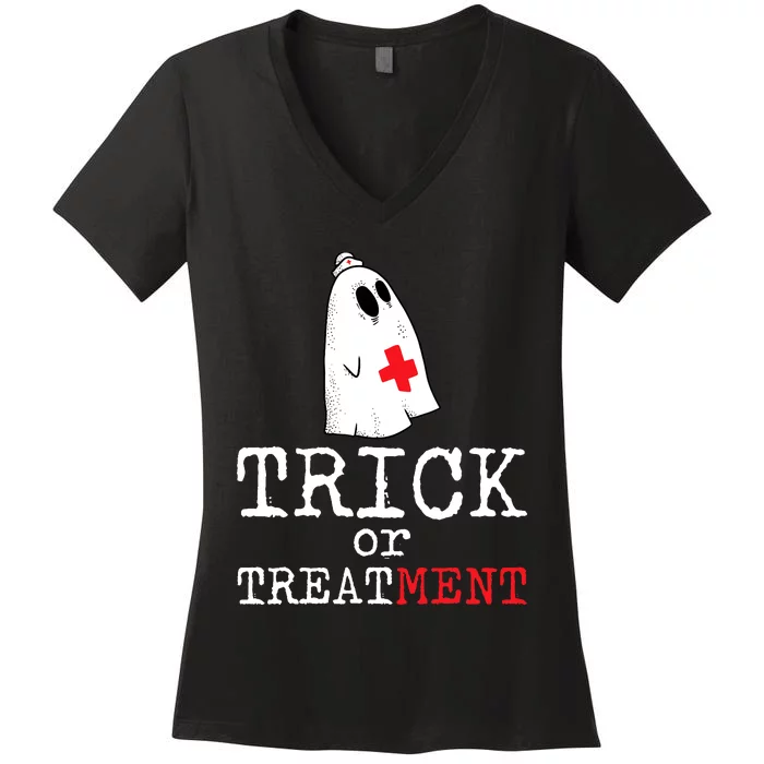 Trick Or Treatment Lazy DIY Halloween Costume RN Nurse Ghost Women's V-Neck T-Shirt