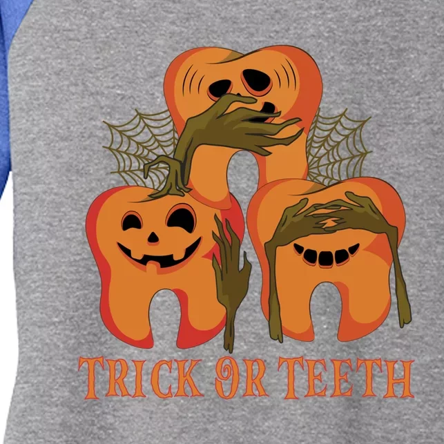 Trick Or Teeth Funny Dentist Halloween Dental Squad Funny Gift Women's Tri-Blend 3/4-Sleeve Raglan Shirt