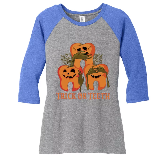 Trick Or Teeth Funny Dentist Halloween Dental Squad Funny Gift Women's Tri-Blend 3/4-Sleeve Raglan Shirt