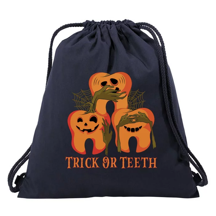 Trick Or Teeth Funny Dentist Halloween Dental Squad Funny Gift Drawstring Bag