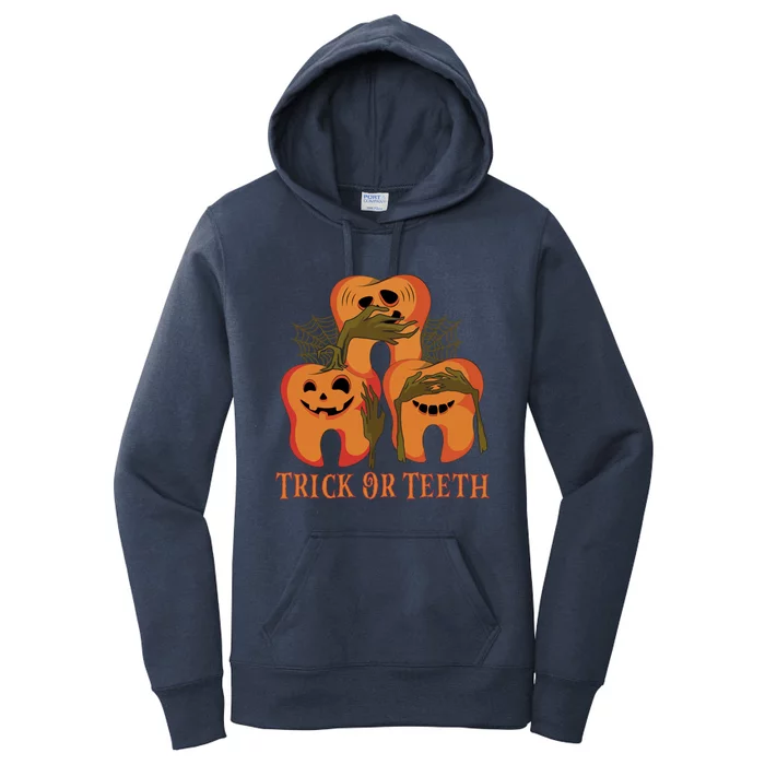 Trick Or Teeth Funny Dentist Halloween Dental Squad Funny Gift Women's Pullover Hoodie