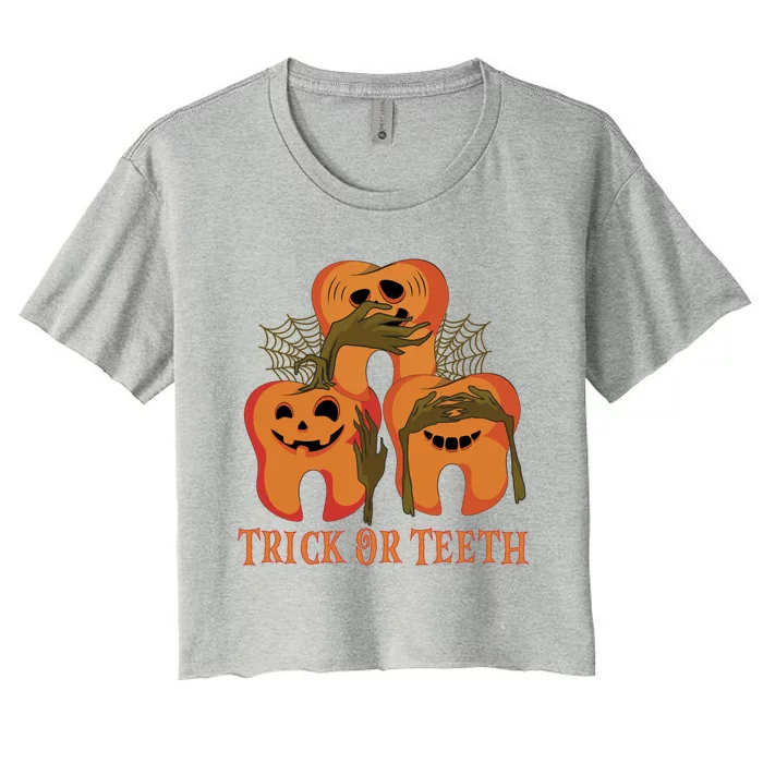 Trick Or Teeth Funny Dentist Halloween Dental Squad Funny Gift Women's Crop Top Tee