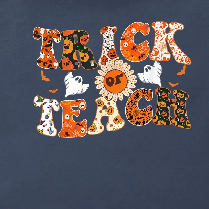 Trick or Teach Floral Groovy Halloween Teacher Retro Ghost Zip Tote Bag