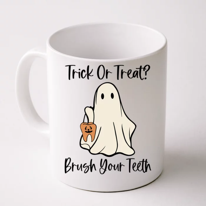 Trick Or Treat Brush Your Teeth Halloween Dentist Dental Gift Front & Back Coffee Mug