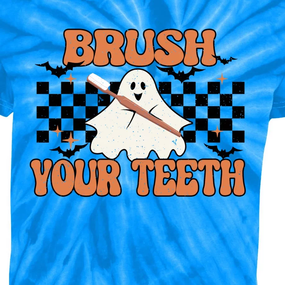 Trick Or Treat Brush Your Teeth Dental Squad Retro Halloween Cool Gift Kids Tie-Dye T-Shirt