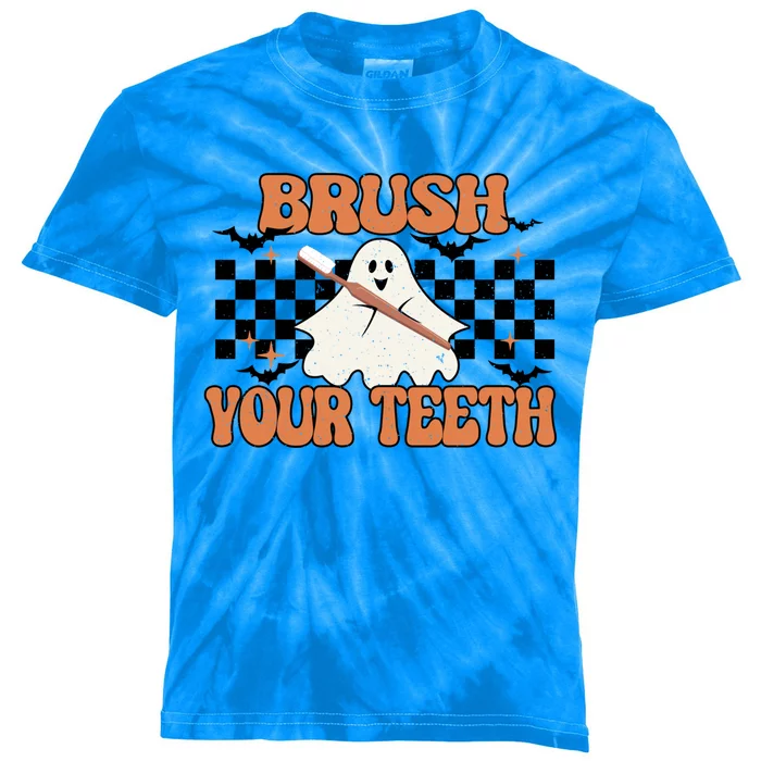 Trick Or Treat Brush Your Teeth Dental Squad Retro Halloween Cool Gift Kids Tie-Dye T-Shirt