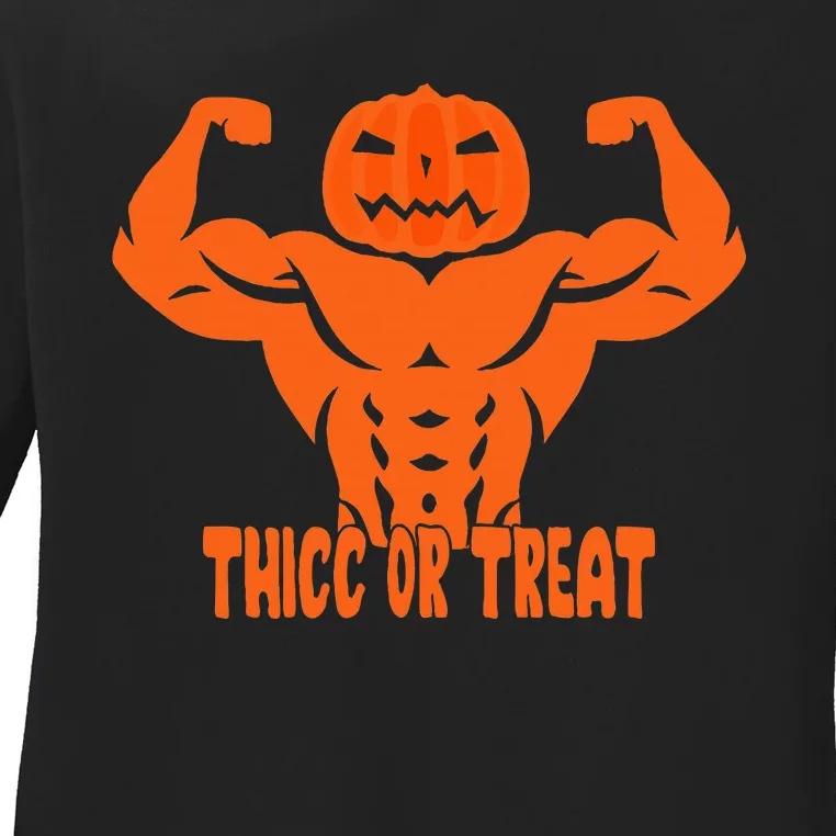 Trick Or Treat Pumpkin Halloween Costume Workout Gym Lover Ladies Long Sleeve Shirt