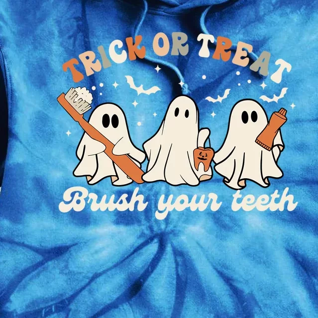 Trick Or Treat Brush Your Teeth Retro Groovy Halloween Party Cool Gift Tie Dye Hoodie