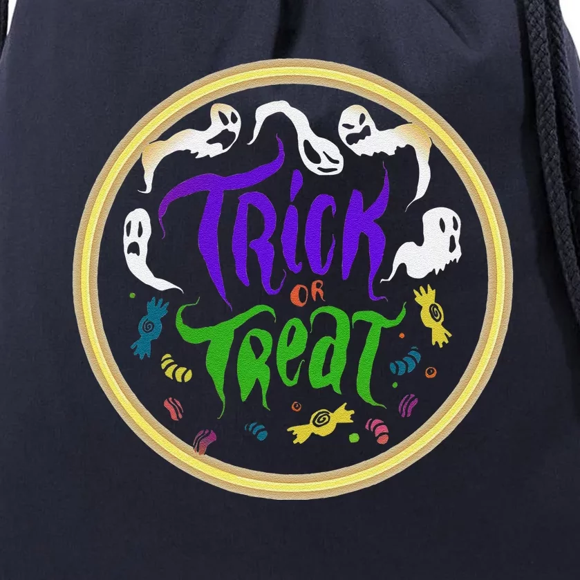 Trick Or Treat Neon Halloween Ghost Spooky Season Drawstring Bag