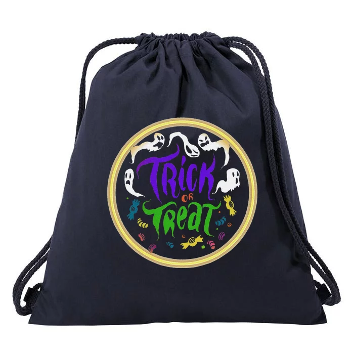 Trick Or Treat Neon Halloween Ghost Spooky Season Drawstring Bag