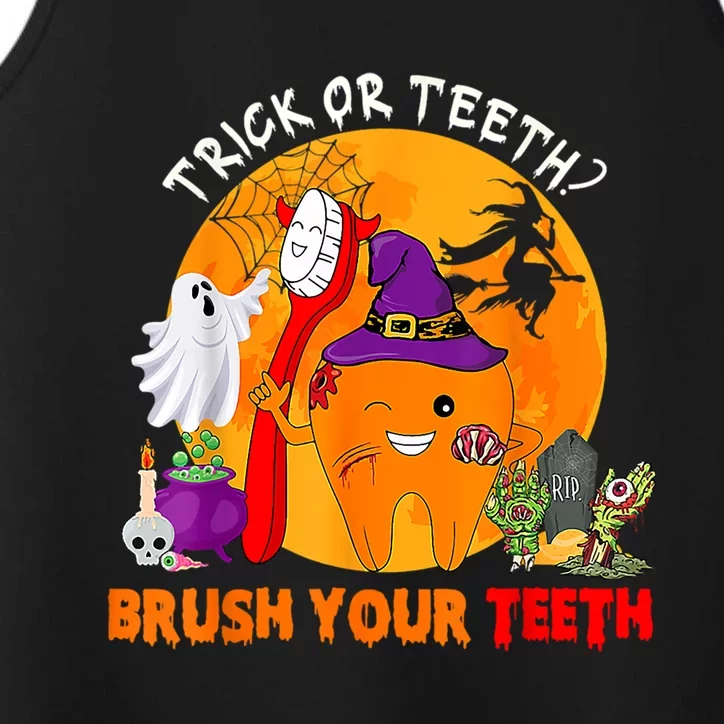 Trick Or Teeth Brush Your Teeth Halloween Tooth As Zombie Gift Performance Tank