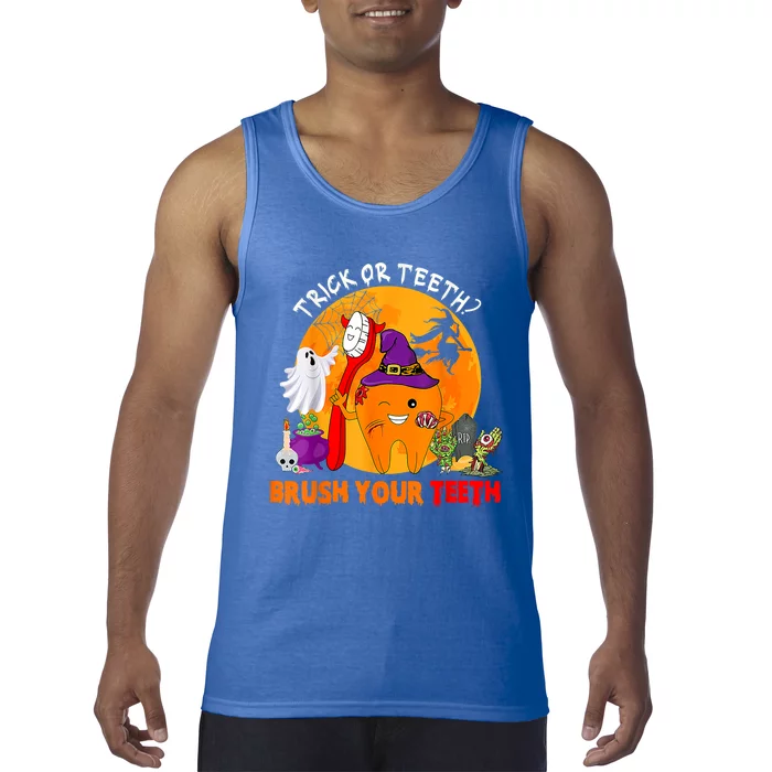 Trick Or Teeth Brush Your Teeth Halloween Tooth As Zombie Gift Tank Top