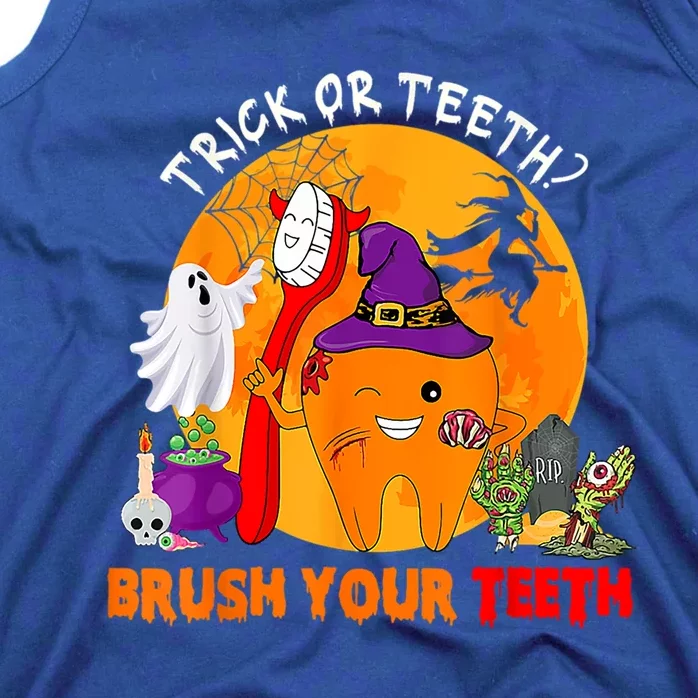 Trick Or Teeth Brush Your Teeth Halloween Tooth As Zombie Gift Tank Top