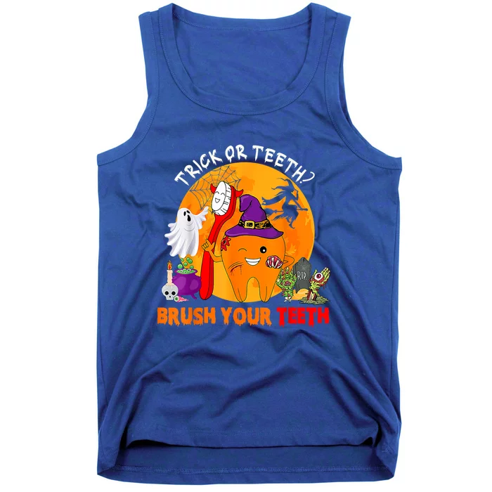 Trick Or Teeth Brush Your Teeth Halloween Tooth As Zombie Gift Tank Top