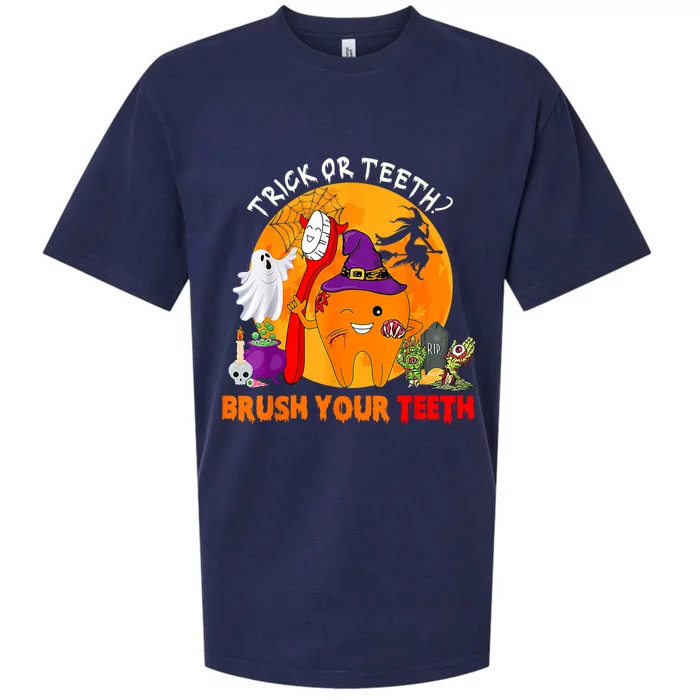 Trick Or Teeth Brush Your Teeth Halloween Tooth As Zombie Gift Sueded Cloud Jersey T-Shirt