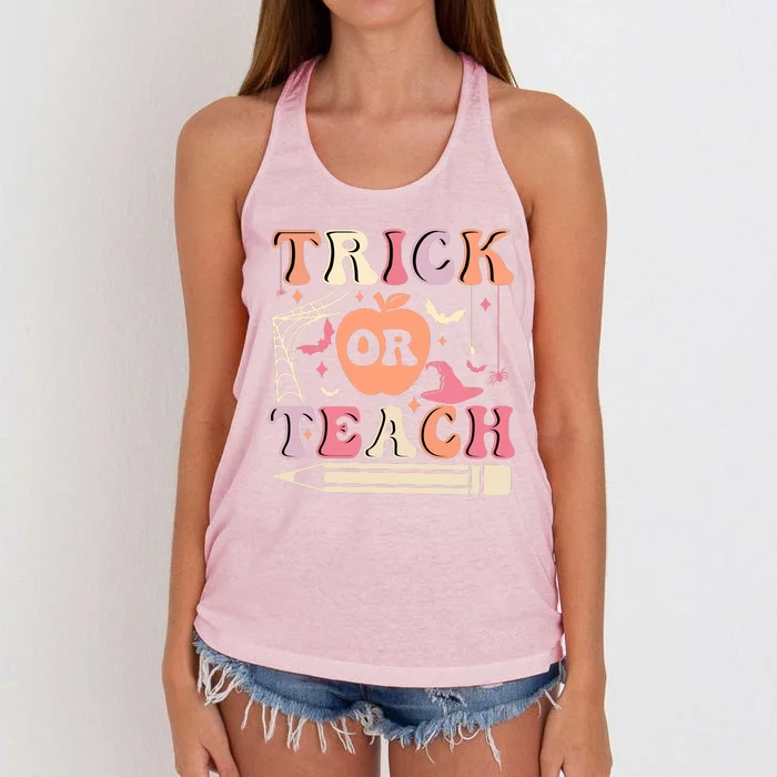 Trick Or Teach Funny Teacher Halloween Women's Knotted Racerback Tank