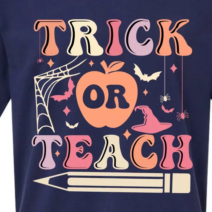 Trick Or Teach Funny Teacher Halloween Sueded Cloud Jersey T-Shirt