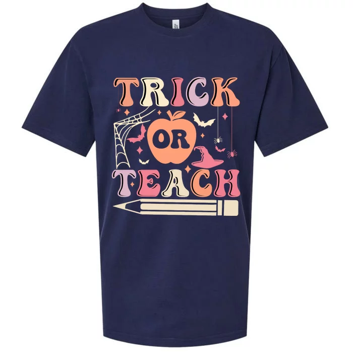 Trick Or Teach Funny Teacher Halloween Sueded Cloud Jersey T-Shirt