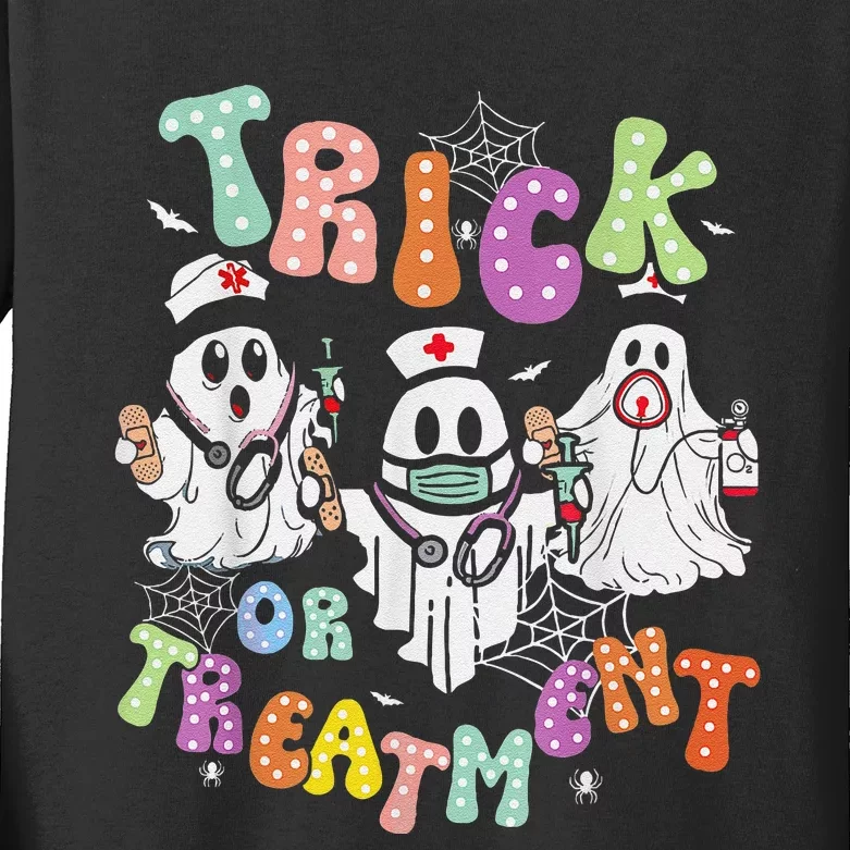 Trick Or Treatment Cute Ghost Paramedic Halloween Nurse Kids Long Sleeve Shirt