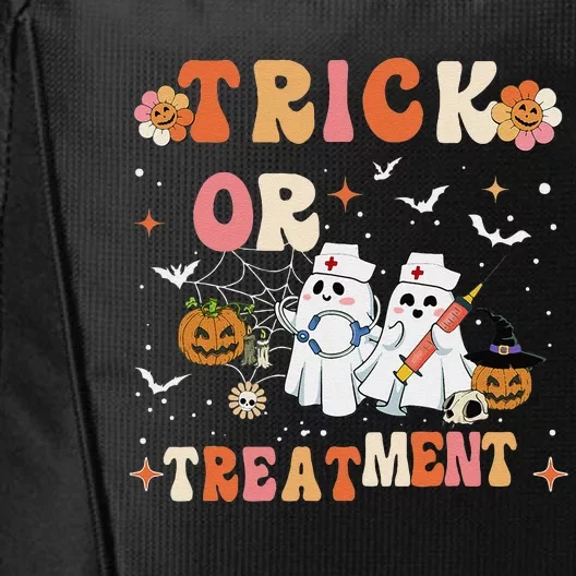 Trick Or Treatment Cute Ghost Paramedic Halloween Nurse City Backpack