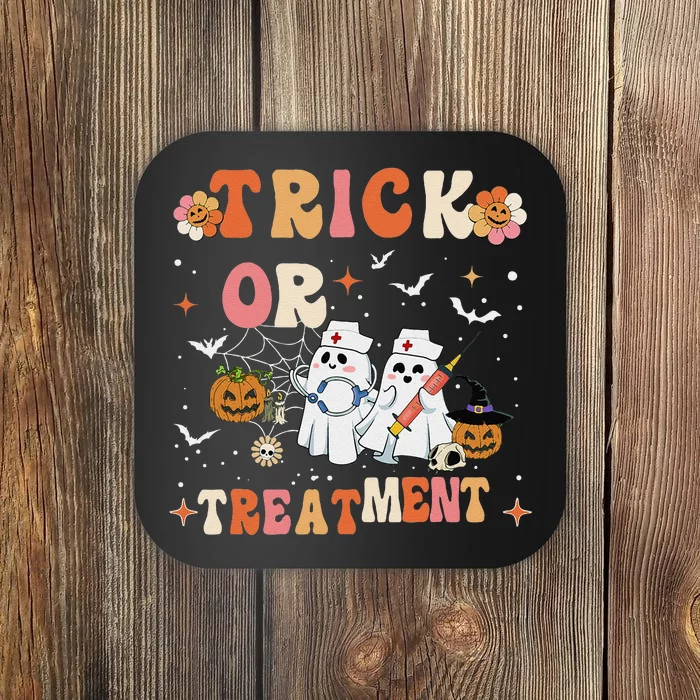 Trick Or Treatment Cute Ghost Paramedic Halloween Nurse Coaster