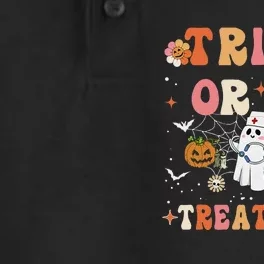 Trick Or Treatment Cute Ghost Paramedic Halloween Nurse Dry Zone Grid Performance Polo