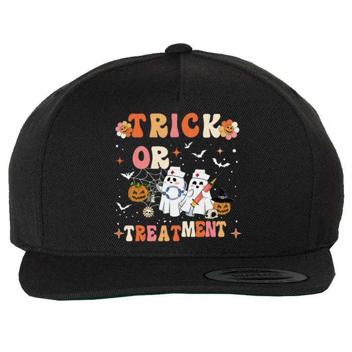 Trick Or Treatment Cute Ghost Paramedic Halloween Nurse Wool Snapback Cap