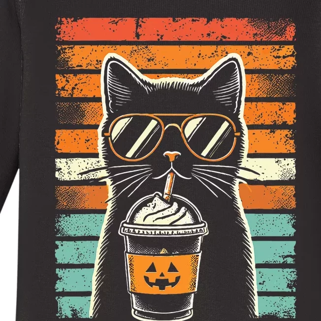 Trick Or Treat Black Cat Hipster Halloween Black Cat Baby Long Sleeve Bodysuit