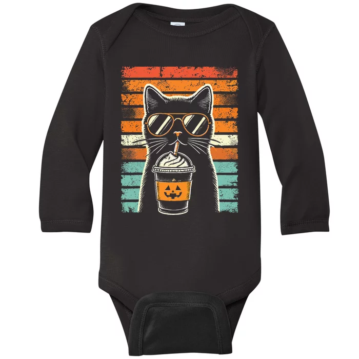 Trick Or Treat Black Cat Hipster Halloween Black Cat Baby Long Sleeve Bodysuit