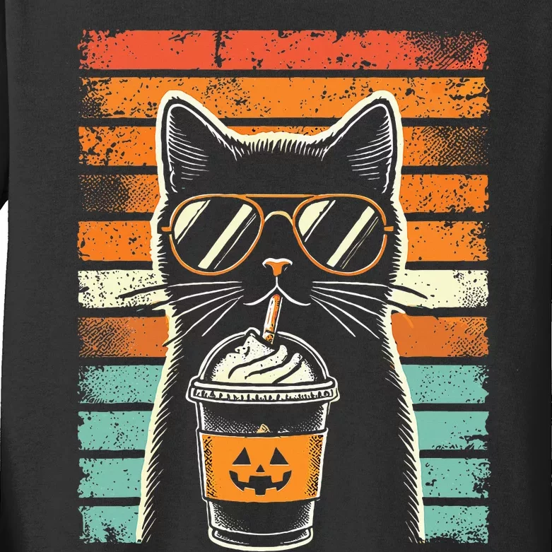 Trick Or Treat Black Cat Hipster Halloween Black Cat Kids Long Sleeve Shirt