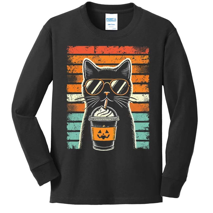 Trick Or Treat Black Cat Hipster Halloween Black Cat Kids Long Sleeve Shirt