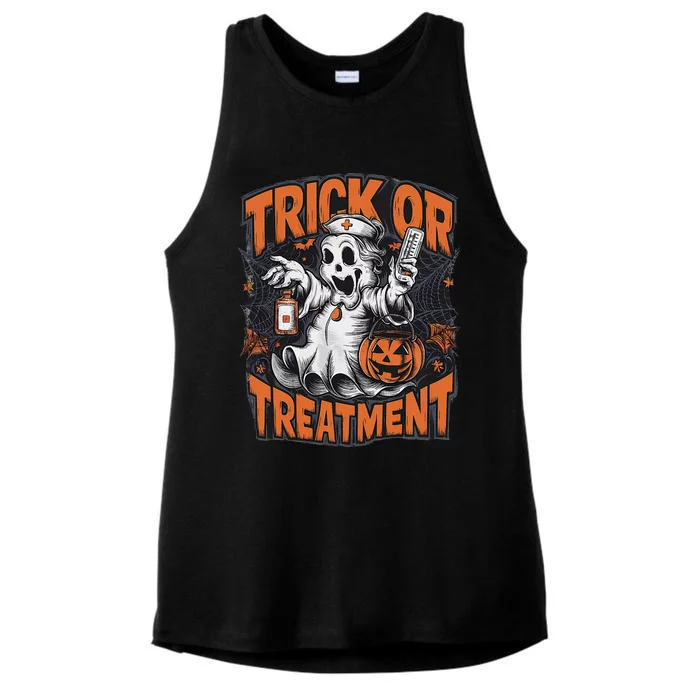 Trick Or Treatment Halloween Nurse Squad Autumn October Ladies Tri-Blend Wicking Tank