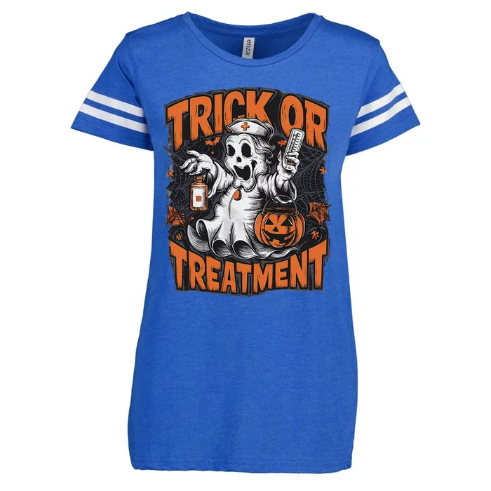 Trick Or Treatment Halloween Nurse Squad Autumn October Enza Ladies Jersey Football T-Shirt