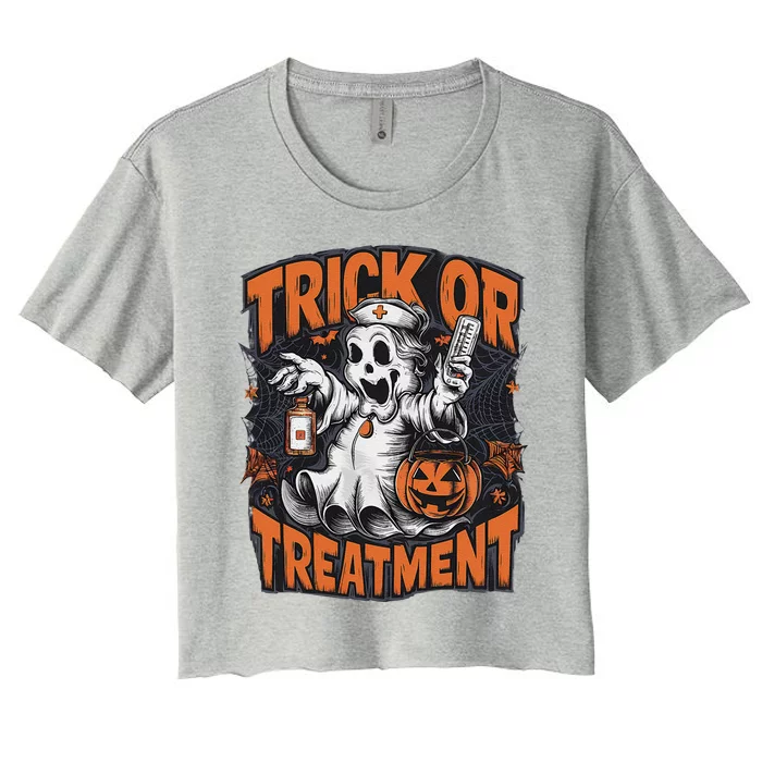 Trick Or Treatment Halloween Nurse Squad Autumn October Women's Crop Top Tee