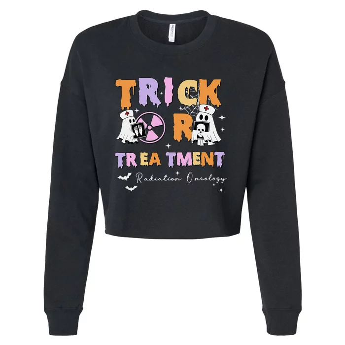 Trick Or Treatment Radiation Oncology Rad Therapy Halloween Cropped Pullover Crew