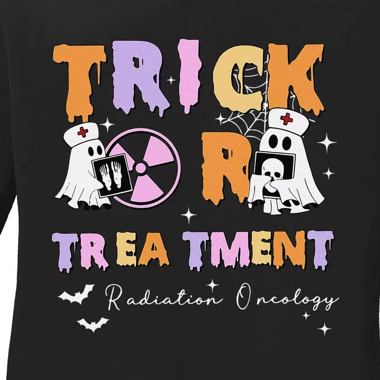 Trick Or Treatment Radiation Oncology Rad Therapy Halloween Ladies Long Sleeve Shirt