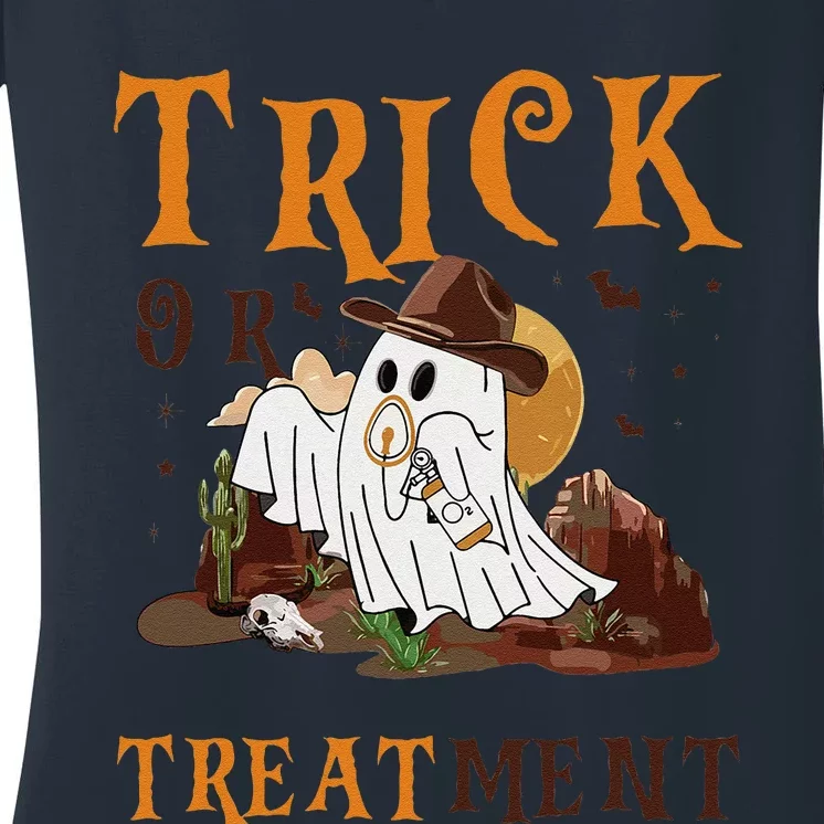 Trick Or Treatment Western Respiratory Therapist Halloween Women's V-Neck T-Shirt