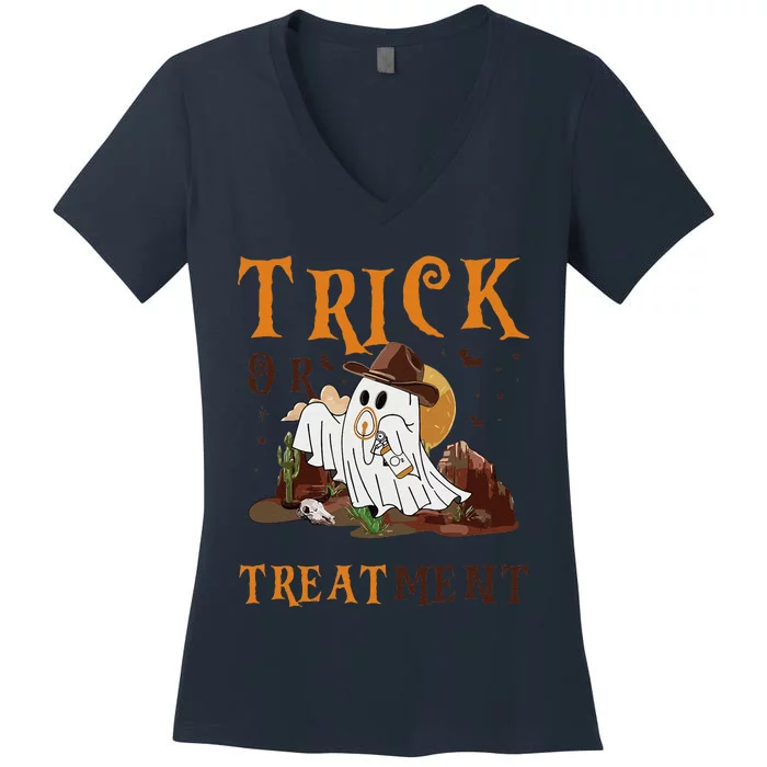 Trick Or Treatment Western Respiratory Therapist Halloween Women's V-Neck T-Shirt