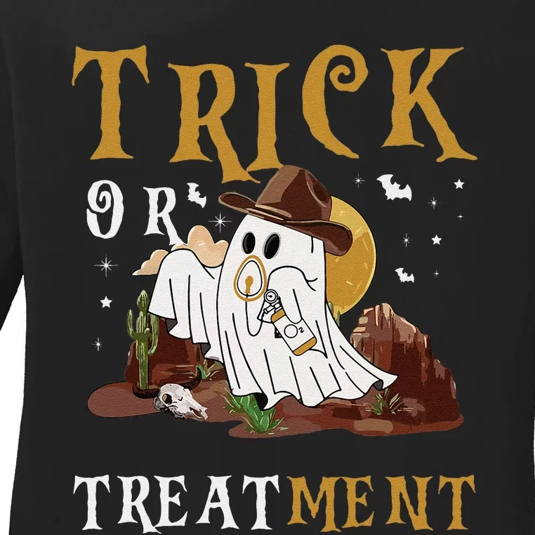 Trick Or Treatment Western Respiratory Therapist Halloween Ladies Long Sleeve Shirt