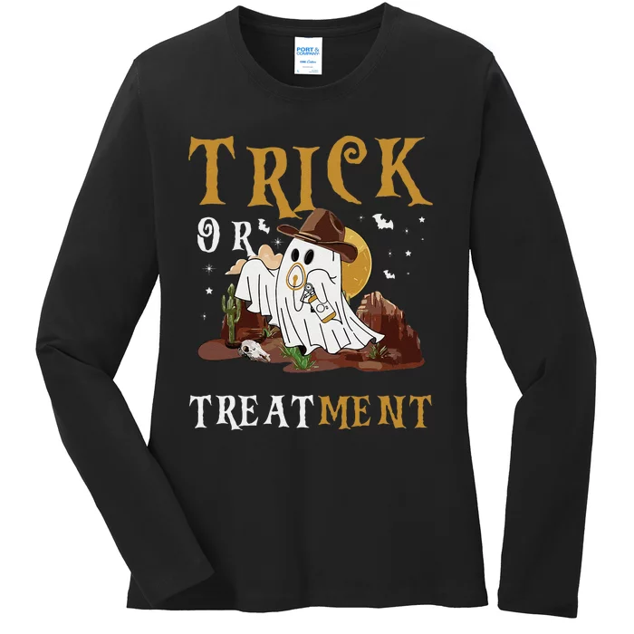 Trick Or Treatment Western Respiratory Therapist Halloween Ladies Long Sleeve Shirt