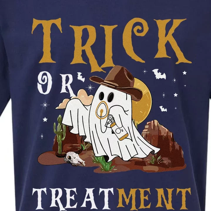 Trick Or Treatment Western Respiratory Therapist Halloween Sueded Cloud Jersey T-Shirt