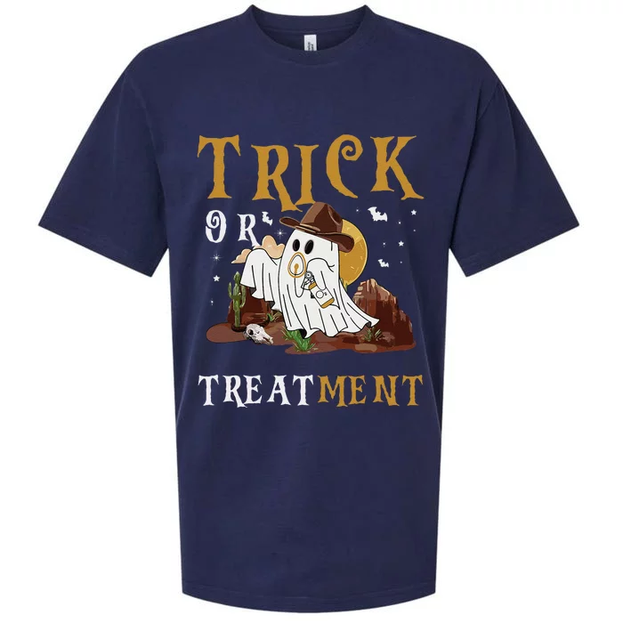 Trick Or Treatment Western Respiratory Therapist Halloween Sueded Cloud Jersey T-Shirt